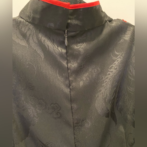 Chinese Long Silk Dress Black Red - Picture 4 of 7